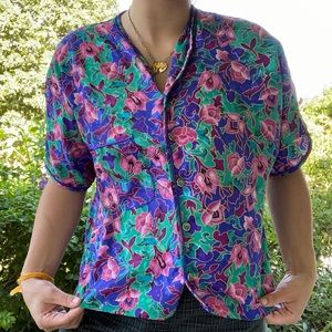 Floral silky button down shirt